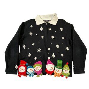 All Points Women's Snowmen Full Zip Cardigan SIZE-LARGE